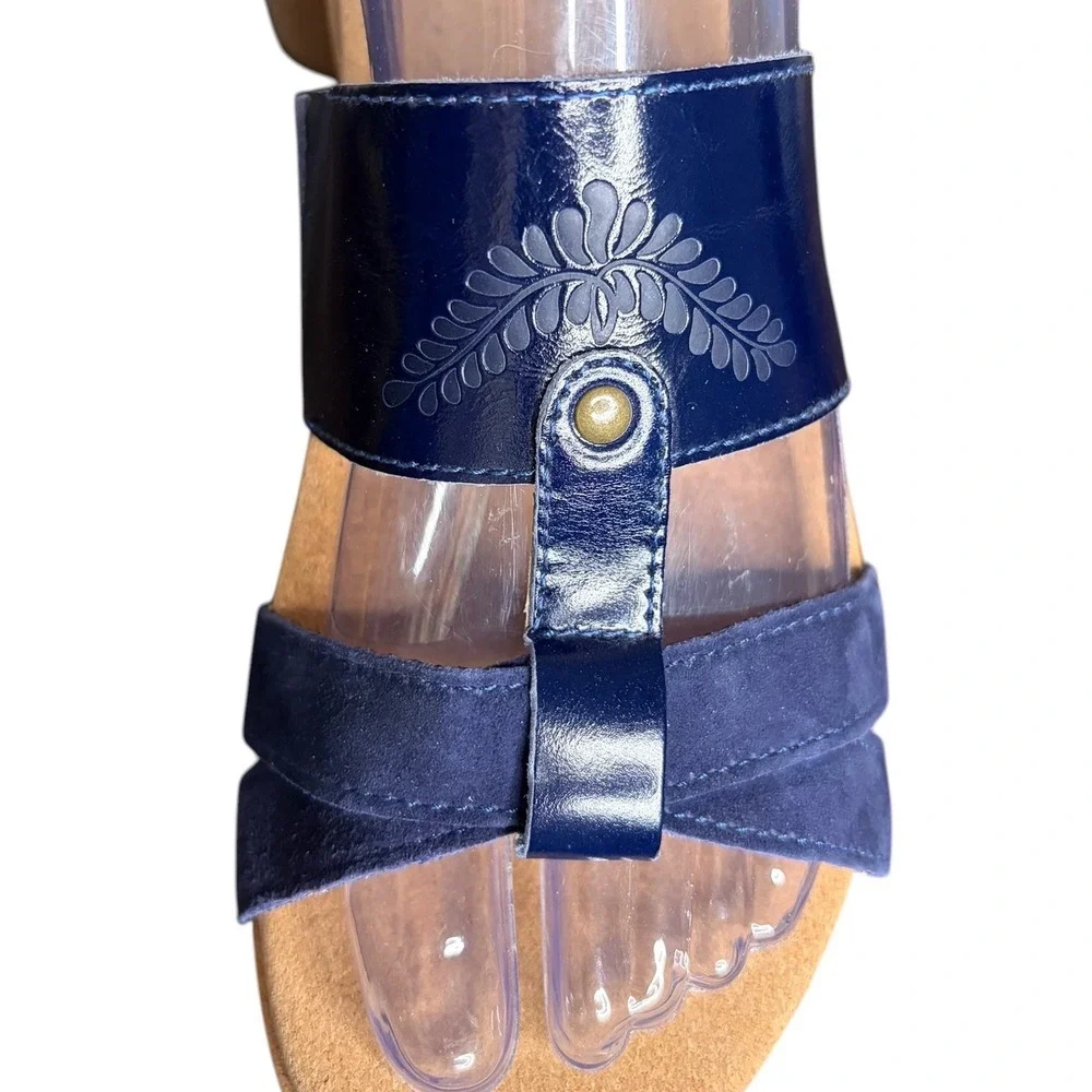 NWT Revitalign Peacoat Blue Andover Baja Sandal Leather Wedge Womens 6B‎